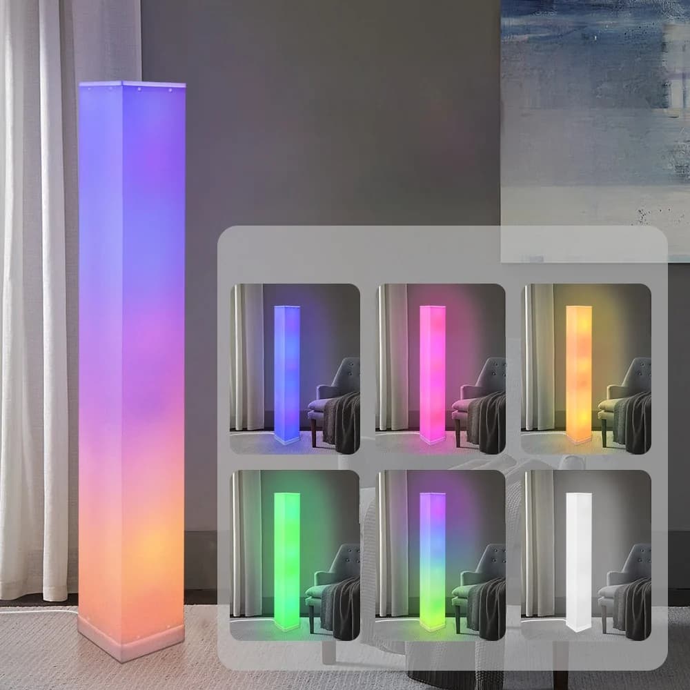 Lampada da terra quadrata con luce ambientale LED e telecomando per soggiorno