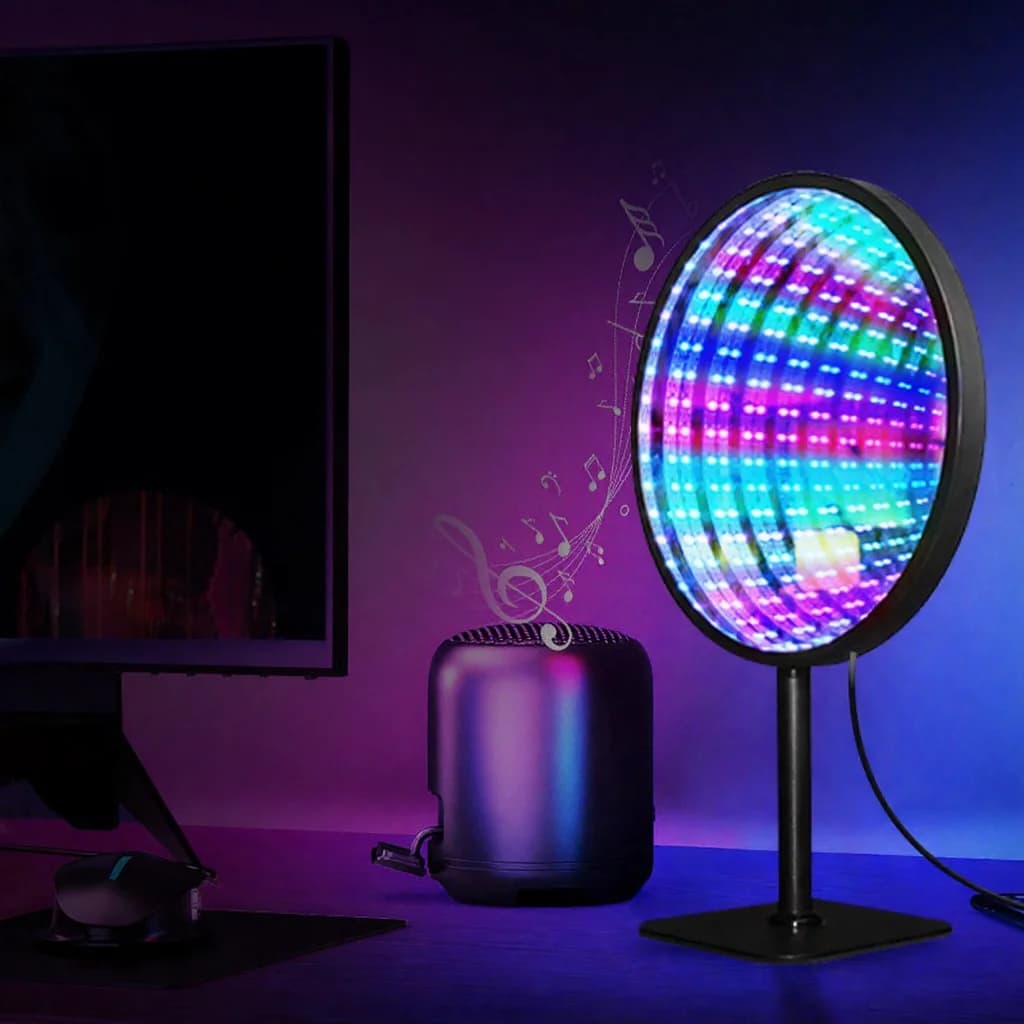 Specchio infinito acrilico rotondo luce abisso 3D lampada atmosfera RGB USB