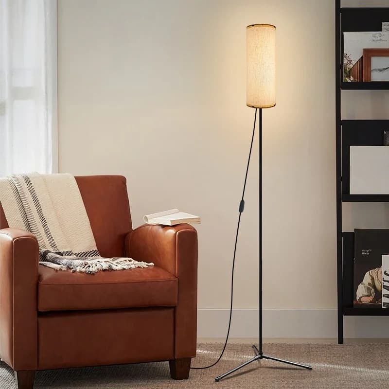 Lampada da terra LED con paralume in tessuto, luce dimmerabile a tre colori