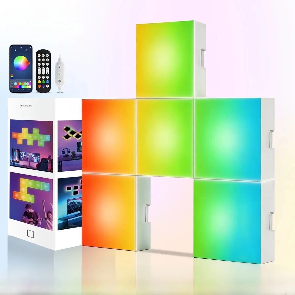 Pannelli luminosi quadrati RGB sincronizzati con la musica, lampada atmosferica da parete
