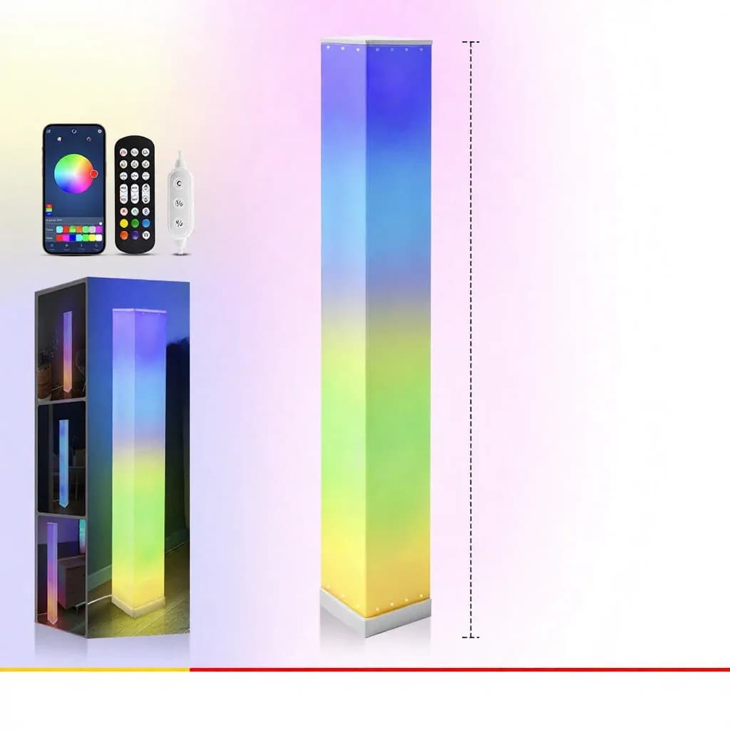 Lampada da terra quadrata con luce ambientale LED e telecomando per soggiorno