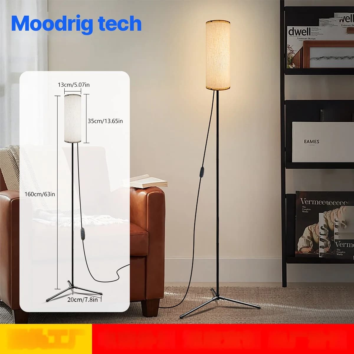 Lampada da terra LED con paralume in tessuto, luce dimmerabile a tre colori