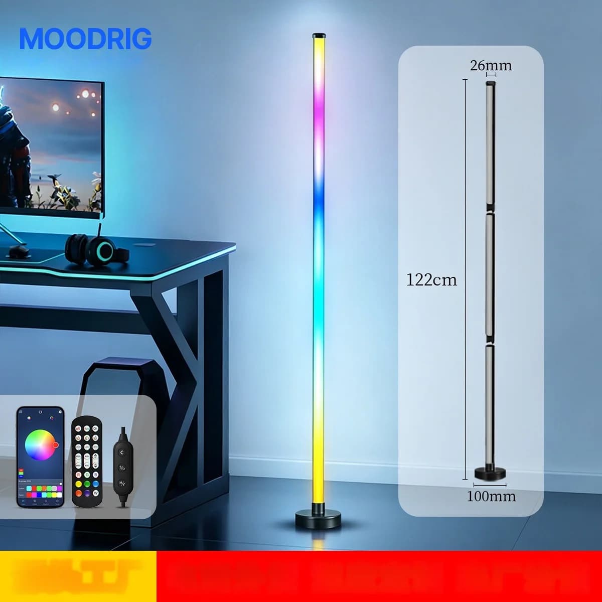 Lampada da Terra Angolare LED RGB con Sync Musicale, Controllo App e Remoto