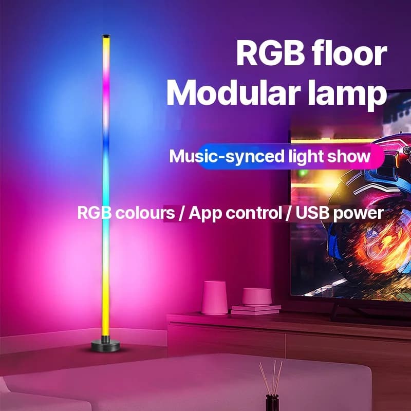 Lampada da Terra Angolare LED RGB con Sync Musicale, Controllo App e Remoto