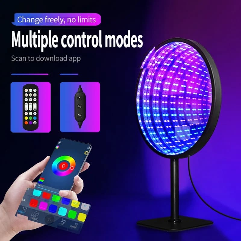 Specchio infinito acrilico rotondo luce abisso 3D lampada atmosfera RGB USB